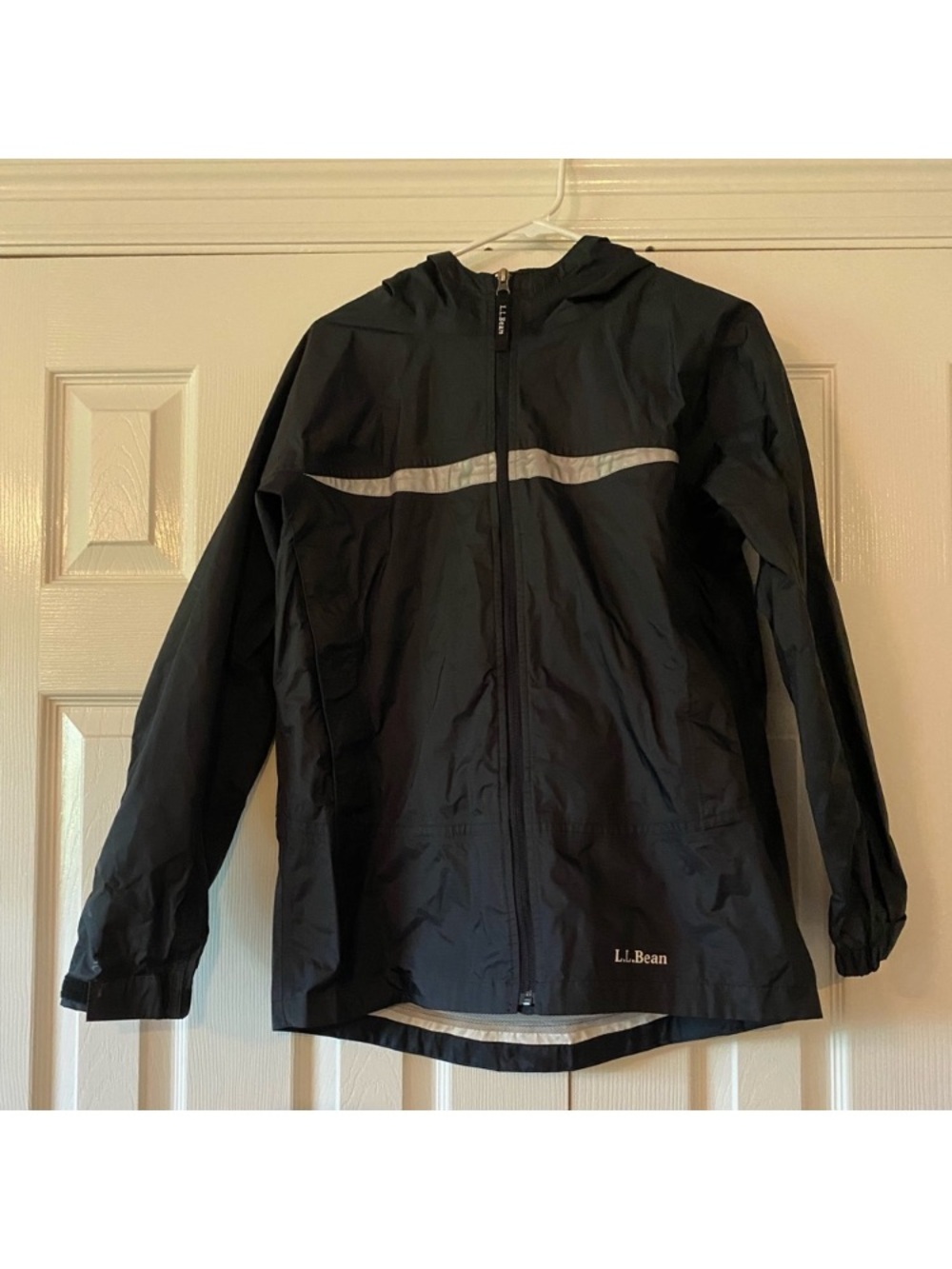 L.L. Bean Black Women Hooded Raincoat with Reflective